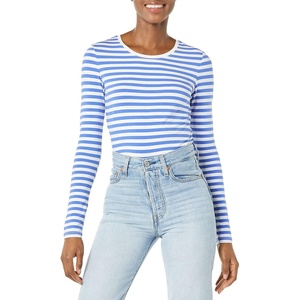 image:imageAmazon Essentials Womens RegularFit LongSleeve Crewneck TShirt Available in Plus SizeBlue White Even Stripe