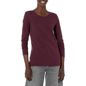 image:imageAmazon Essentials Womens RegularFit LongSleeve Crewneck TShirt Available in Plus SizeBurgundy
