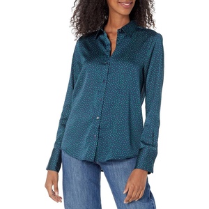 image:imageAmazon Essentials Womens RegularFit Satin Button Down Shirt Available in Plus SizeDark Navy Diamond