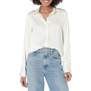image:imageAmazon Essentials Womens RegularFit Satin Button Down Shirt Available in Plus SizeEggshell White