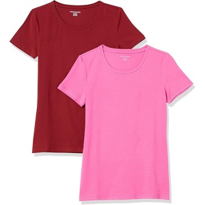 image:imageAmazon Essentials Womens RegularFit ShortSleeve Crewneck TShirt Multipacks2pack BurgundyPink