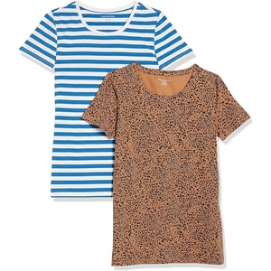 image:imageAmazon Essentials Womens RegularFit ShortSleeve Crewneck TShirt MultipacksBlue StripeCamel Animal