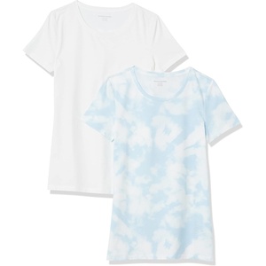 image:imageAmazon Essentials Womens RegularFit ShortSleeve Crewneck TShirt MultipacksBlue Tie DyeWhite