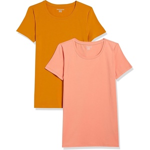 image:imageAmazon Essentials Womens RegularFit ShortSleeve Crewneck TShirt MultipacksCoral OrangeGolden Yellow