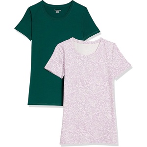 image:imageAmazon Essentials Womens RegularFit ShortSleeve Crewneck TShirt MultipacksDark GreenLilac Animal Print