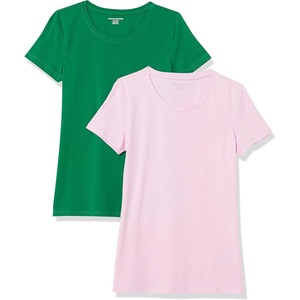 image:imageAmazon Essentials Womens RegularFit ShortSleeve Crewneck TShirt MultipacksGreenLight Pink