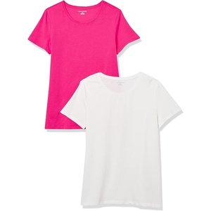 image:imageAmazon Essentials Womens RegularFit ShortSleeve Crewneck TShirt MultipacksHot PinkWhite