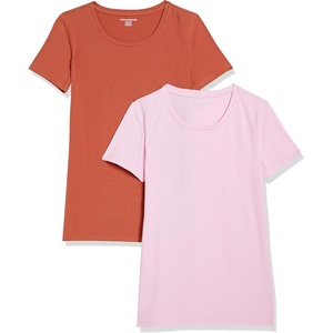 image:imageAmazon Essentials Womens RegularFit ShortSleeve Crewneck TShirt MultipacksLight PinkTerracotta
