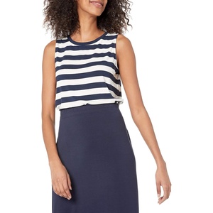 image:imageAmazon Essentials Womens RelaxedFit Sleeveless Muscle Tank TopNavy White Placed Stripe