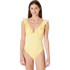 image:imageAmazon Essentials Womens Ruffle VNeck OnePiece SwimsuitLight Yellow