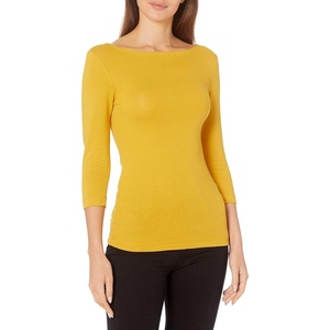 image:imageAmazon Essentials Womens SlimFit 34 Sleeve Boat Neck Cotton Modal Micro Rib TShirtDark Golden Yellow
