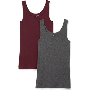 image:imageAmazon Essentials Womens SlimFit Ribbed Scoop Neck Tank TopsBurgundyCharcoal Heather