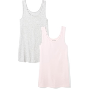 image:imageAmazon Essentials Womens SlimFit Ribbed Scoop Neck Tank TopsLight Grey HeatherLight Pink