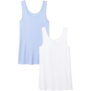 image:imageAmazon Essentials Womens SlimFit Ribbed Scoop Neck Tank TopsPurpleWhite