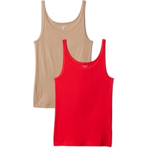 image:imageAmazon Essentials Womens SlimFit Thin Strap Tank Pack of 2Bright Poppy RedTan