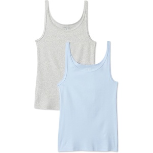 image:imageAmazon Essentials Womens SlimFit Thin Strap Tank Pack of 2Light BlueLight Grey Heather