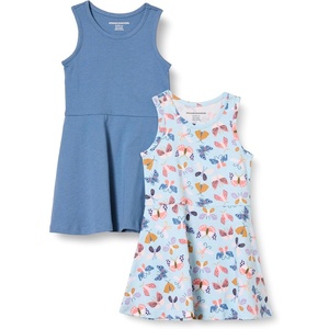 image:imageAmazon Essentials Girls and Toddlers Fit and Flare Knit Sleeveless Tank Dress Pack of 22pack BlueButterflies