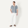 image:imageAmazon Essentials Mens Short Sleeve ButtonDown Resort Knit ShirtDark Blue Stripe Knit