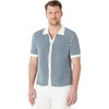 image:imageAmazon Essentials Mens Short Sleeve ButtonDown Resort Knit ShirtDark Blue Stripe Knit