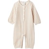 image:imageAmazon Essentials x Sofia Grainge Unisex Babies Cotton Gauze Long Sleeve RomperMushroom Brown Gingham