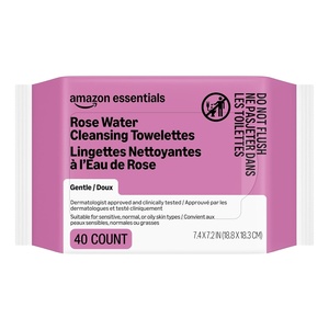 image:imageAmazon Essentials Rose Water Cleansing Towelettes Gentle Dermatologist Approved Suitable for Sensitive Normal or Oily skin types 40 Count Pack of 1
