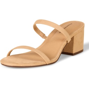 image:imageAmazon Essentials Womens Thin Two Strap Block Heel Sandals with Memory Foam Insole NonSlipTan