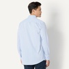 image:imageAmazon Essentials Mens Regular Fit Long Sleeve Wrinkle Resistant Stretch Dress ShirtBlue White Pinstripe