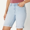 image:imageAmazon Essentials Womens MidRise Stretchy Denim Bermuda Shorts with Pockets Rolled CuffIced Blue Light Wash