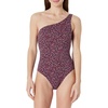 image:imageAmazon Essentials Womens OneShoulder OnePiece SwimsuitBrick Red Lilac Leopard