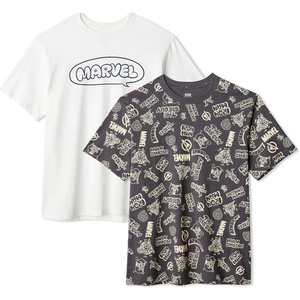 image:imageAmazon Essentials Disney Mens Cotton RegularFit ShortSleeve Crewneck TShirtIvory Marvel Logo