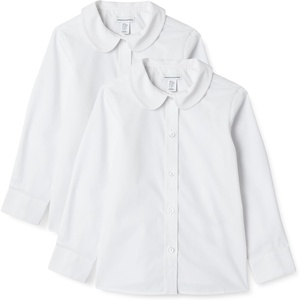 image:imageAmazon Essentials Girls Long Sleeve Poplin Peter Pan ShirtBright White  2 Pack