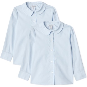 image:imageAmazon Essentials Girls Long Sleeve Poplin Peter Pan ShirtCornflower Blue  2 Pack