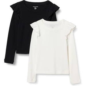 image:imageAmazon Essentials Girls and Toddlers Long Sleeve Ruffle TShirtBlackIvory