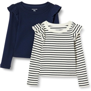 image:imageAmazon Essentials Girls and Toddlers Long Sleeve Ruffle TShirtNavyFrench Stripe