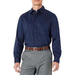 image:imageAmazon Essentials Mens Regular Fit Long Sleeve Wrinkle Resistant Stretch Dress ShirtNavy  Geo Print