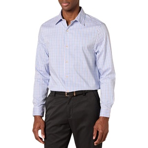 image:imageAmazon Essentials Mens Regular Fit Long Sleeve Wrinkle Resistant Stretch Dress ShirtWhite  Grid Check