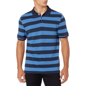 image:imageAmazon Essentials Mens SlimFit ShortSleeve Cotton Pique Polo ShirtBlack Blue Rugby Stripe