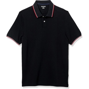 image:imageAmazon Essentials Mens SlimFit ShortSleeve Cotton Pique Polo ShirtBlack Thin Stripe