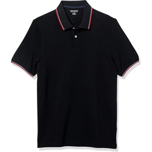image:imageAmazon Essentials Mens SlimFit ShortSleeve Cotton Pique Polo ShirtBlackWhite and Red Tipped