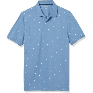 image:imageAmazon Essentials Mens SlimFit ShortSleeve Cotton Pique Polo ShirtBlue Palm Tree Print