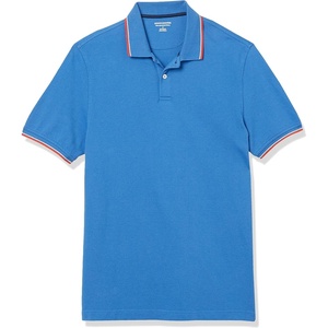 image:imageAmazon Essentials Mens SlimFit ShortSleeve Cotton Pique Polo ShirtBlueWhite and Red Tipped