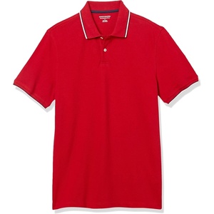 image:imageAmazon Essentials Mens SlimFit ShortSleeve Cotton Pique Polo ShirtRed Thin Stripe