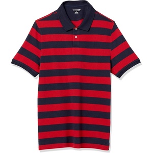 image:imageAmazon Essentials Mens SlimFit ShortSleeve Cotton Pique Polo ShirtRedNavy Rugby Stripe