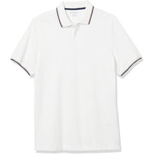 image:imageAmazon Essentials Mens SlimFit ShortSleeve Cotton Pique Polo ShirtWhiteRed and Navy Tipped