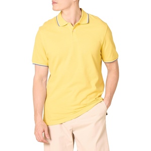 image:imageAmazon Essentials Mens SlimFit ShortSleeve Cotton Pique Polo ShirtYellow Thin Stripe