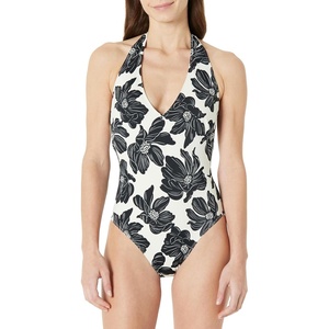 image:imageAmazon Essentials Womens Halter One Piece SwimsuitCream Black Floral