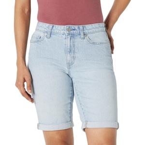 image:imageAmazon Essentials Womens MidRise Stretchy Denim Bermuda Shorts with Pockets Rolled CuffIced Blue Light Wash