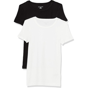 image:imageAmazon Essentials Womens SlimFit ShortSleeve Crewneck TShirt Pack of 2BlackWhite