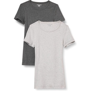 image:imageAmazon Essentials Womens SlimFit ShortSleeve Crewneck TShirt Pack of 2Charcoal HeatherLight Grey Heather