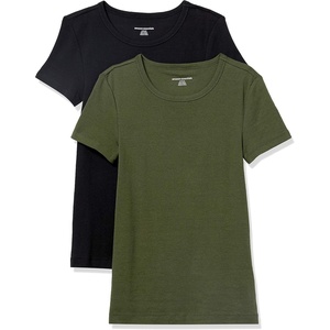 image:imageAmazon Essentials Womens SlimFit ShortSleeve Crewneck TShirt Pack of 2Dark OliveBlack
